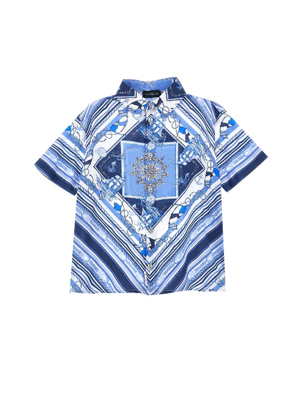 Monnalisa Camicia viscosa stampa marine