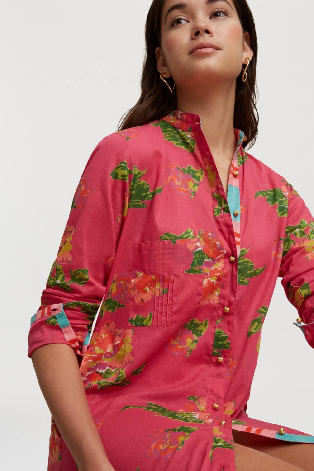 Lisa Corti kurta lunga aperta azhar flower fuxia Negozi Online