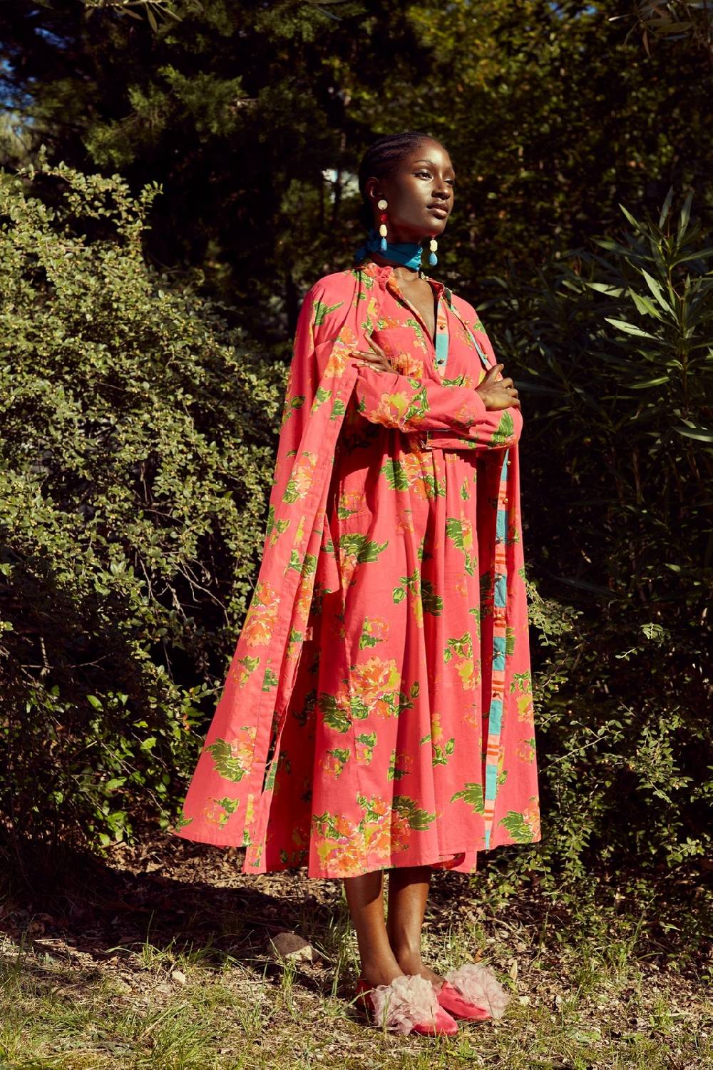 Lisa Corti kurta lunga aperta azhar flower fuxia Negozi Online