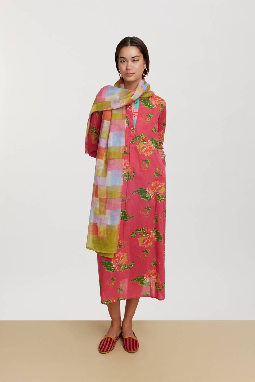 Lisa Corti kurta lunga azhar flower fuxia Fino Al -60%