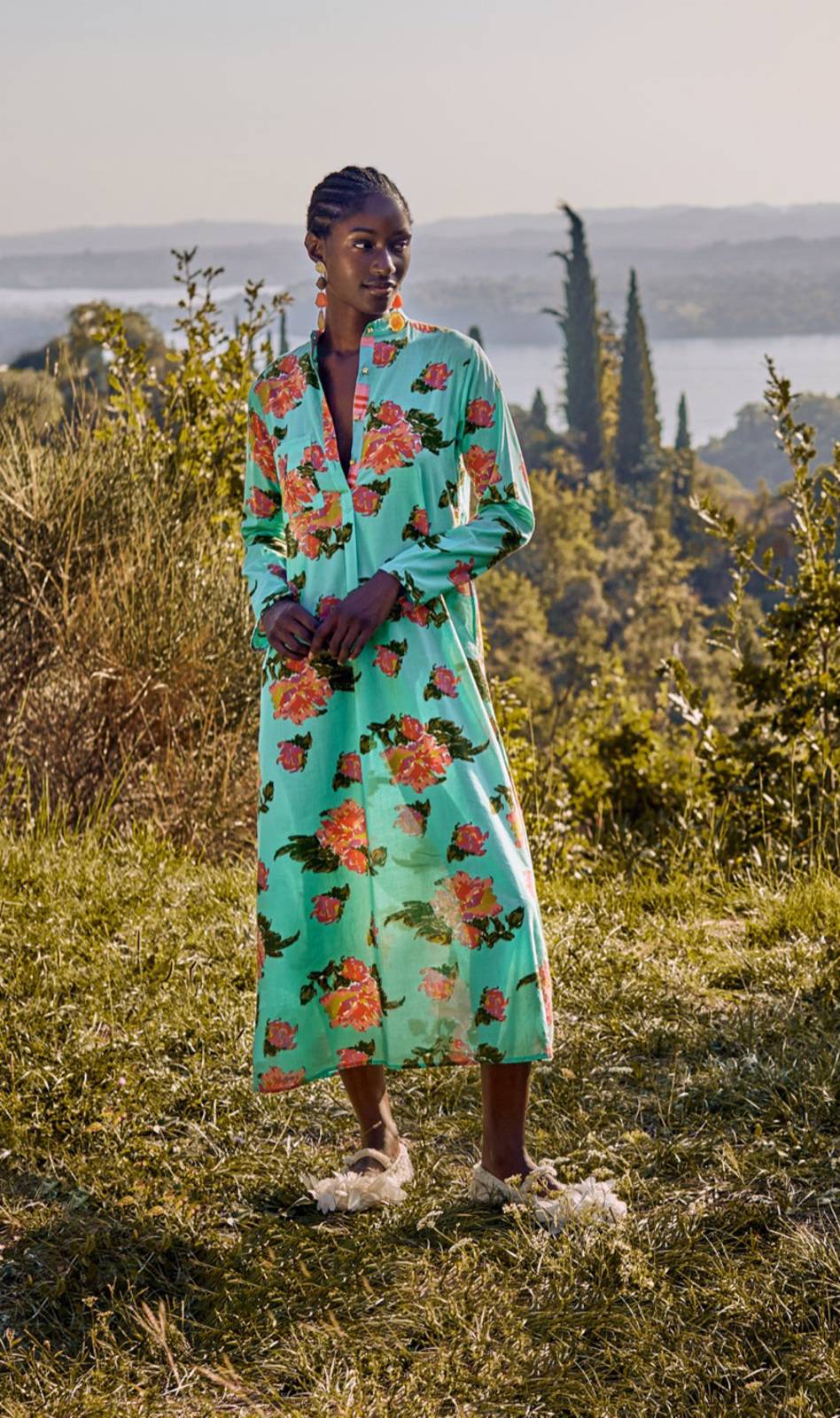 Lisa Corti kurta lunga azhar flower aqua Prezzo Ridotto
