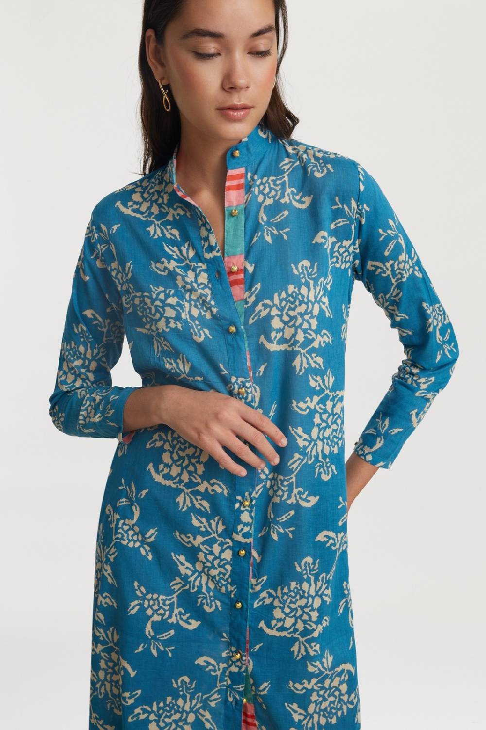 Lisa Corti kurta lunga aperta kandem design turquoise Sottocosto