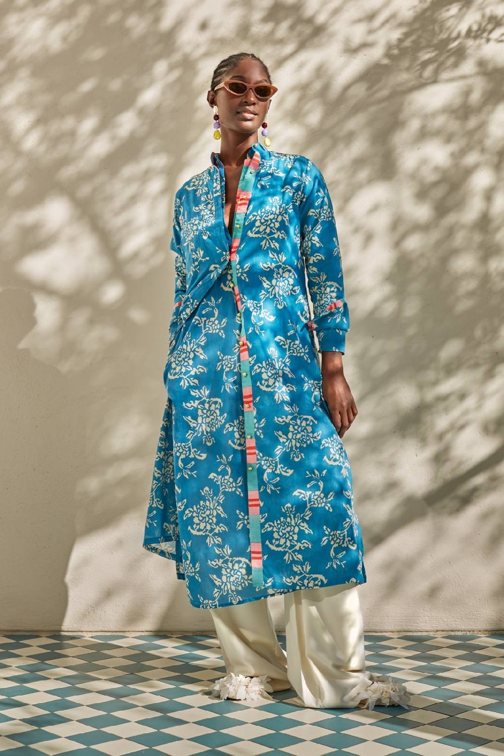 Lisa Corti kurta lunga aperta kandem design turquoise Sottocosto