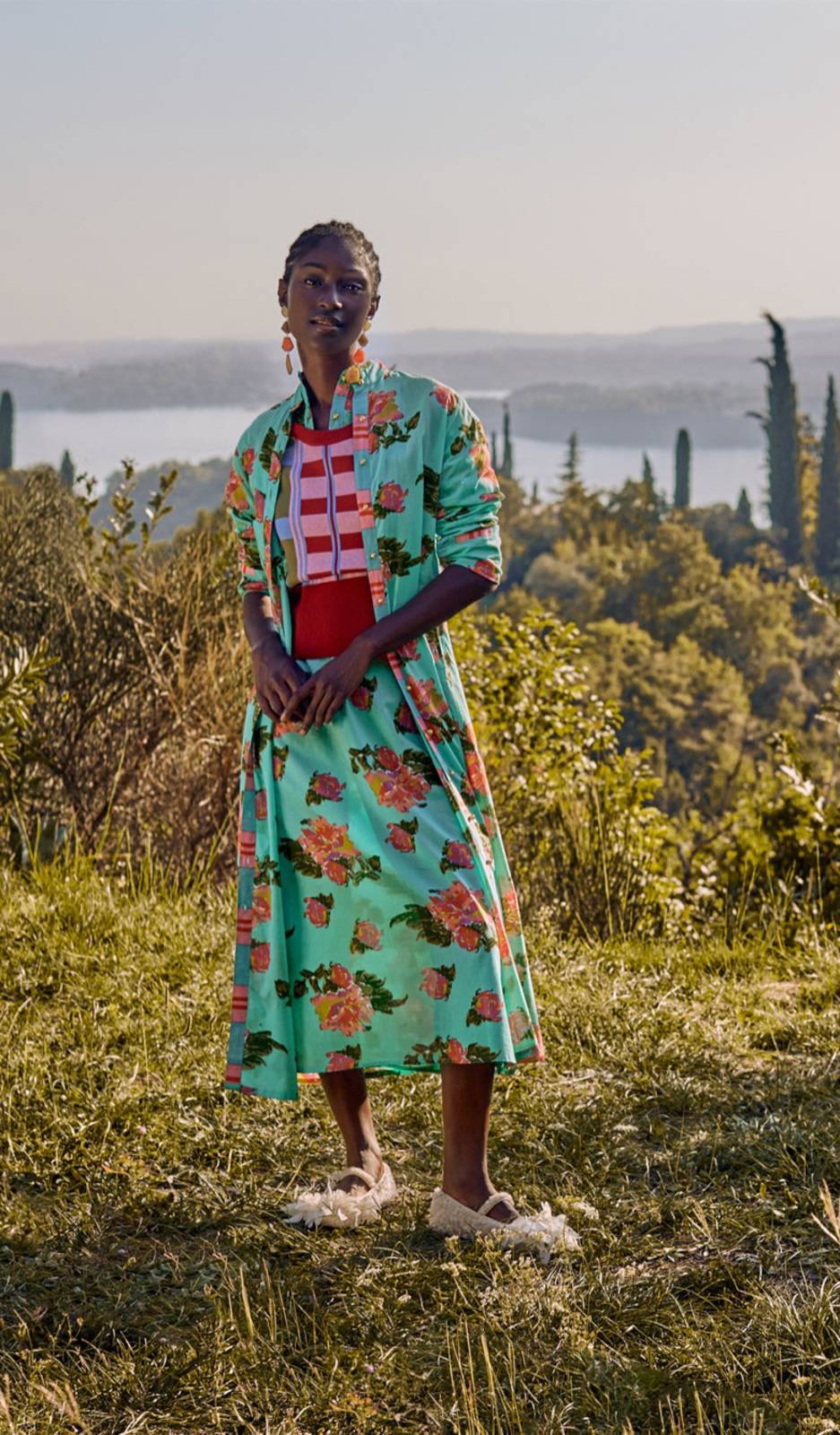 Lisa Corti kurta lunga aperta azhar flower aqua Novità