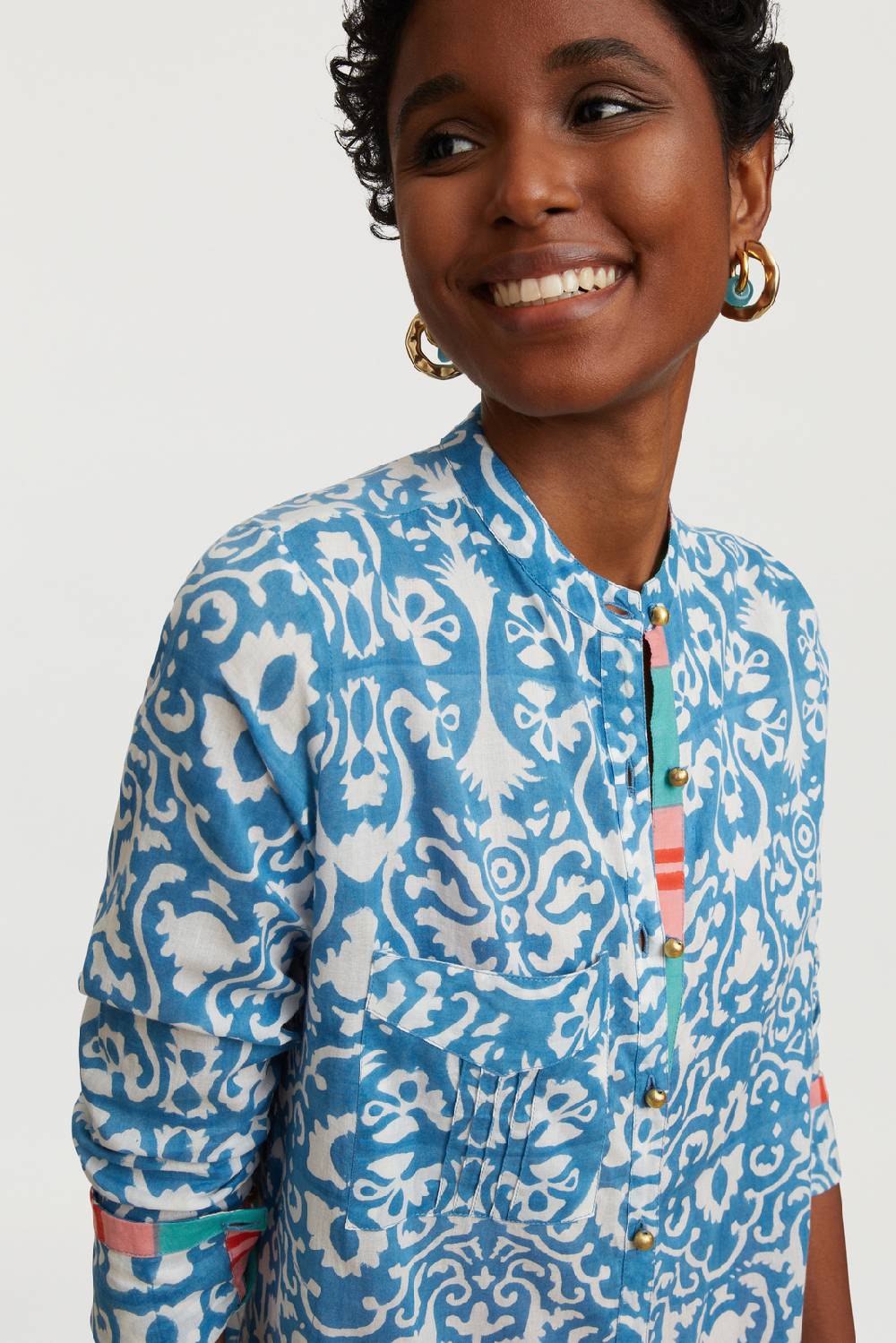 Lisa Corti kurta lunga aperta damask design white blue Negozio