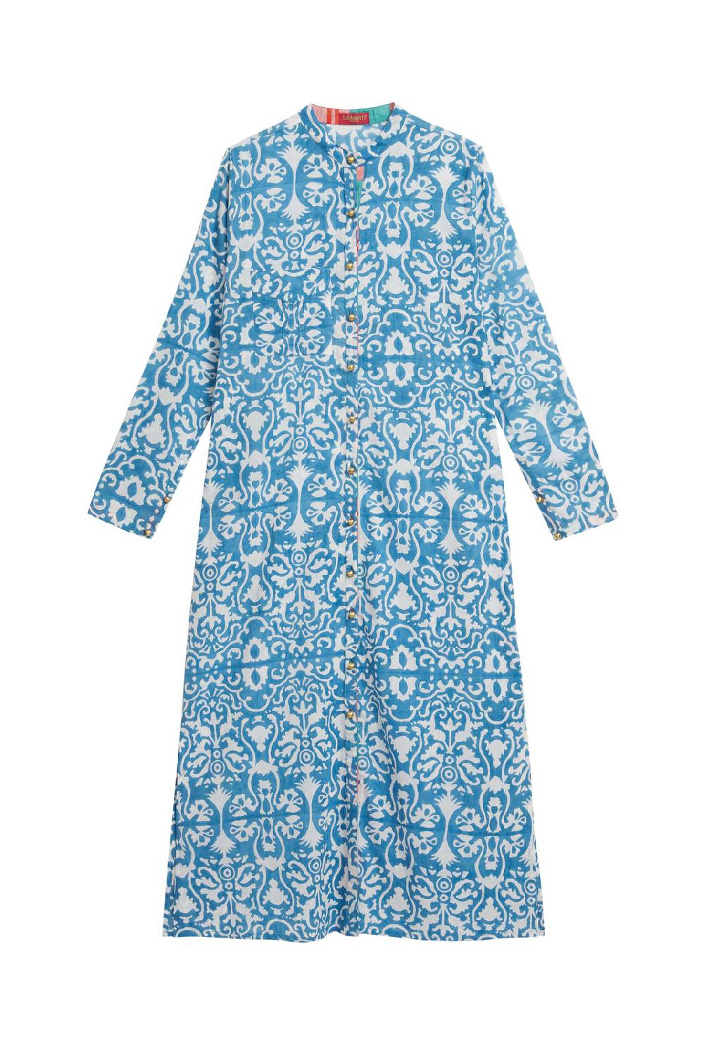Lisa Corti kurta lunga aperta damask design white blue Negozio