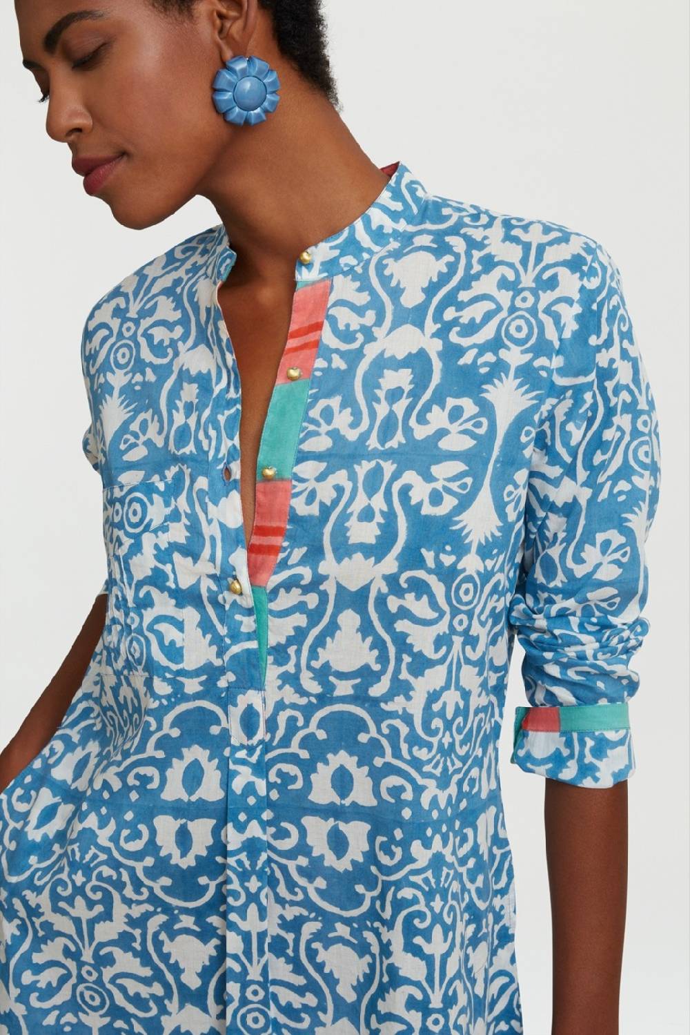 Lisa Corti kurta corta damask design white blue Nuova