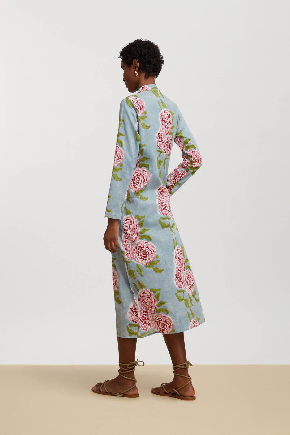 Lisa Corti kurta lunga aperta leopard flower sky light blue Moda