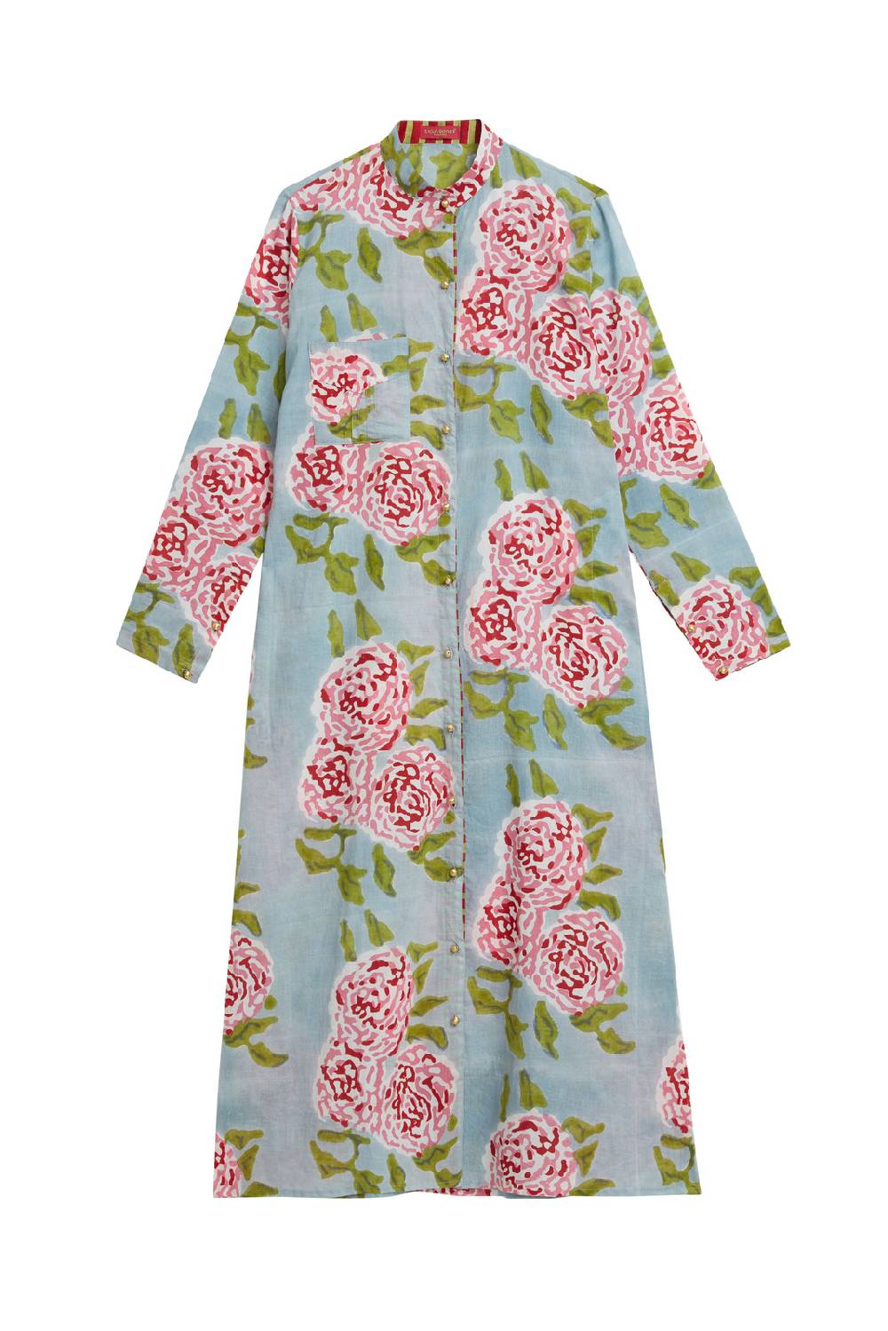 Lisa Corti kurta lunga aperta leopard flower sky light blue Moda