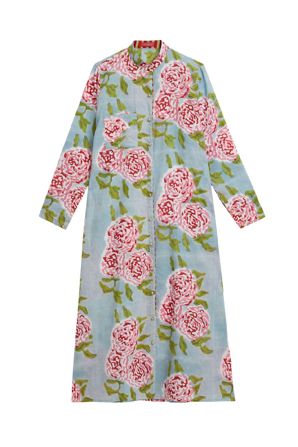 Lisa Corti kurta lunga aperta leopard flower sky light blue Moda
