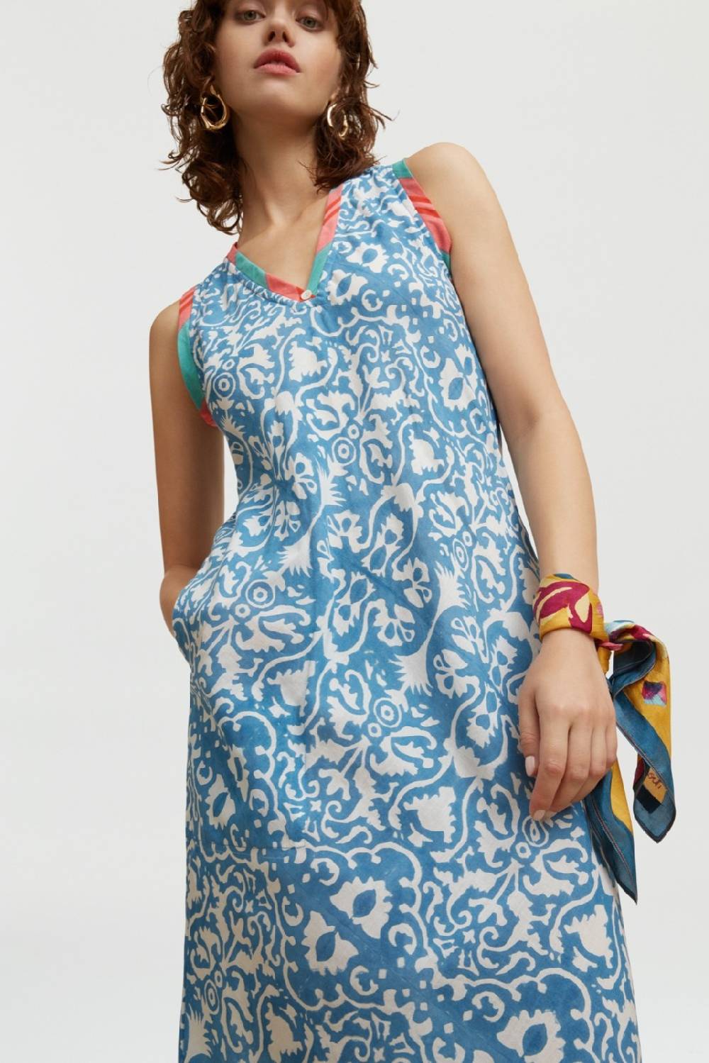 Lisa Corti abito cheack damask design white blue Italia