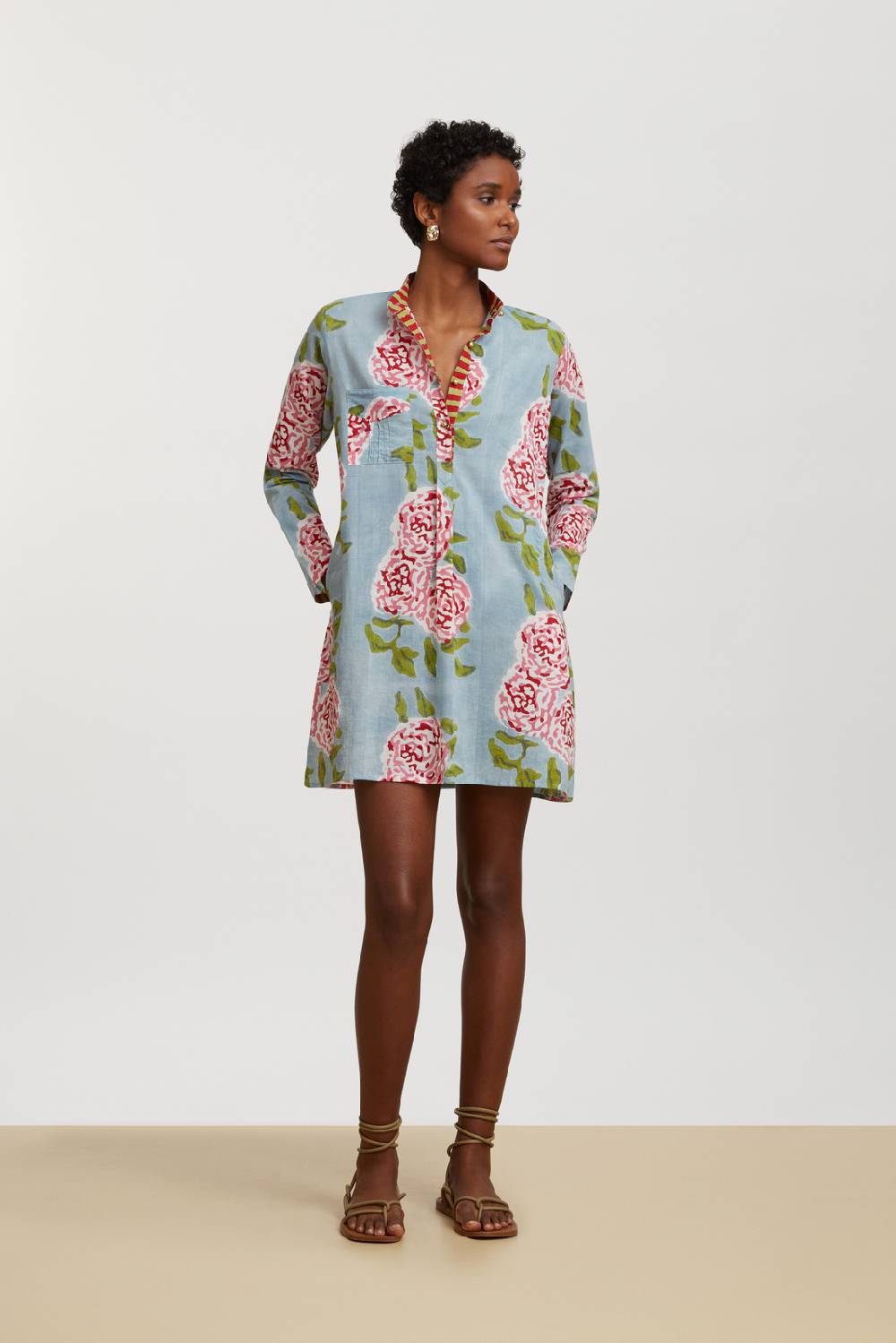 Lisa Corti kurta corta leopard flower sky light blue In Linea