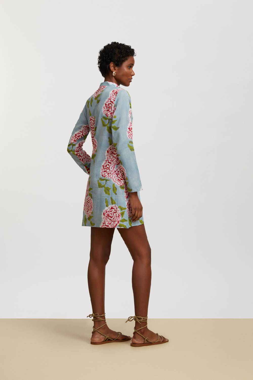 Lisa Corti kurta corta leopard flower sky light blue In Linea