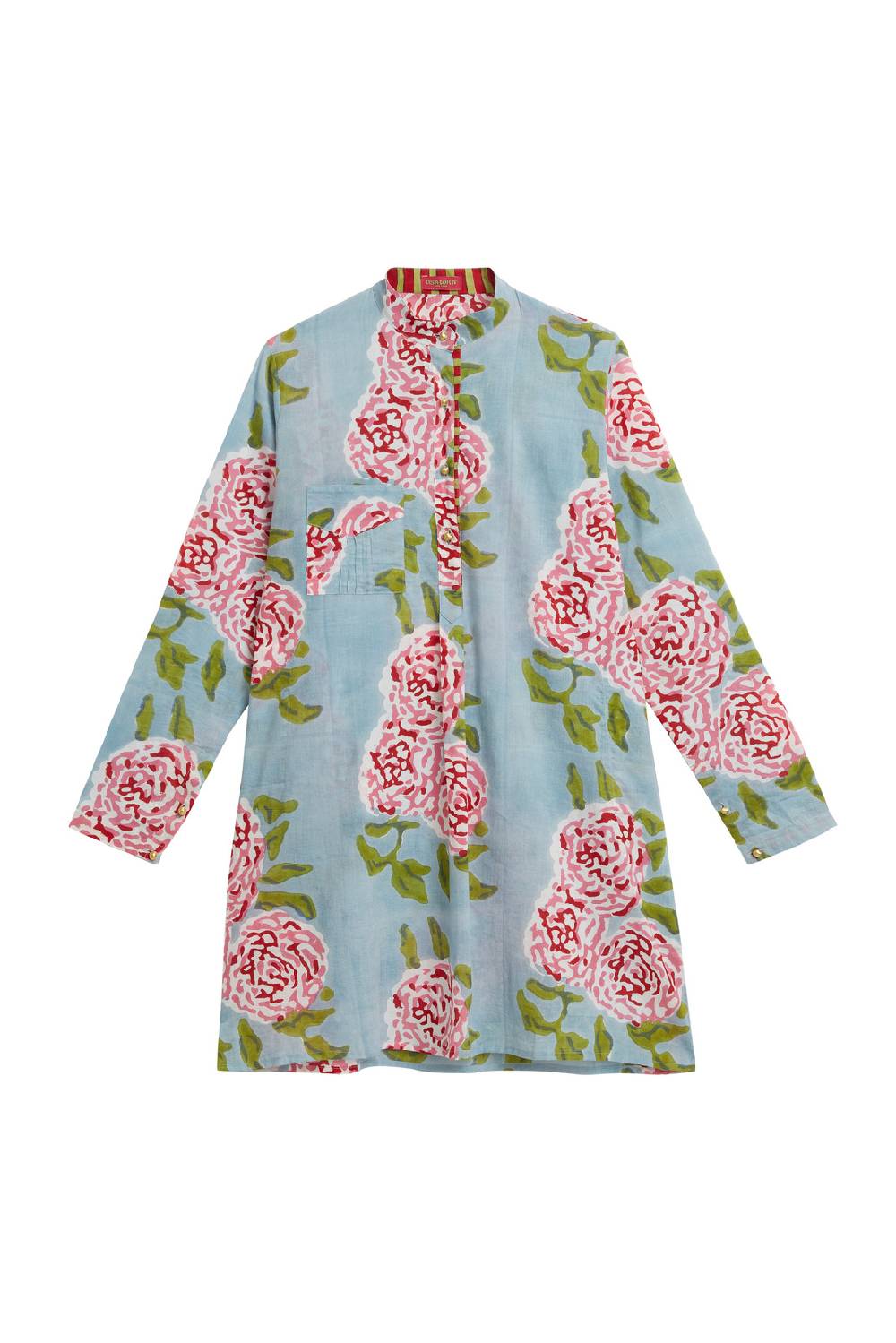 Lisa Corti kurta corta leopard flower sky light blue In Linea