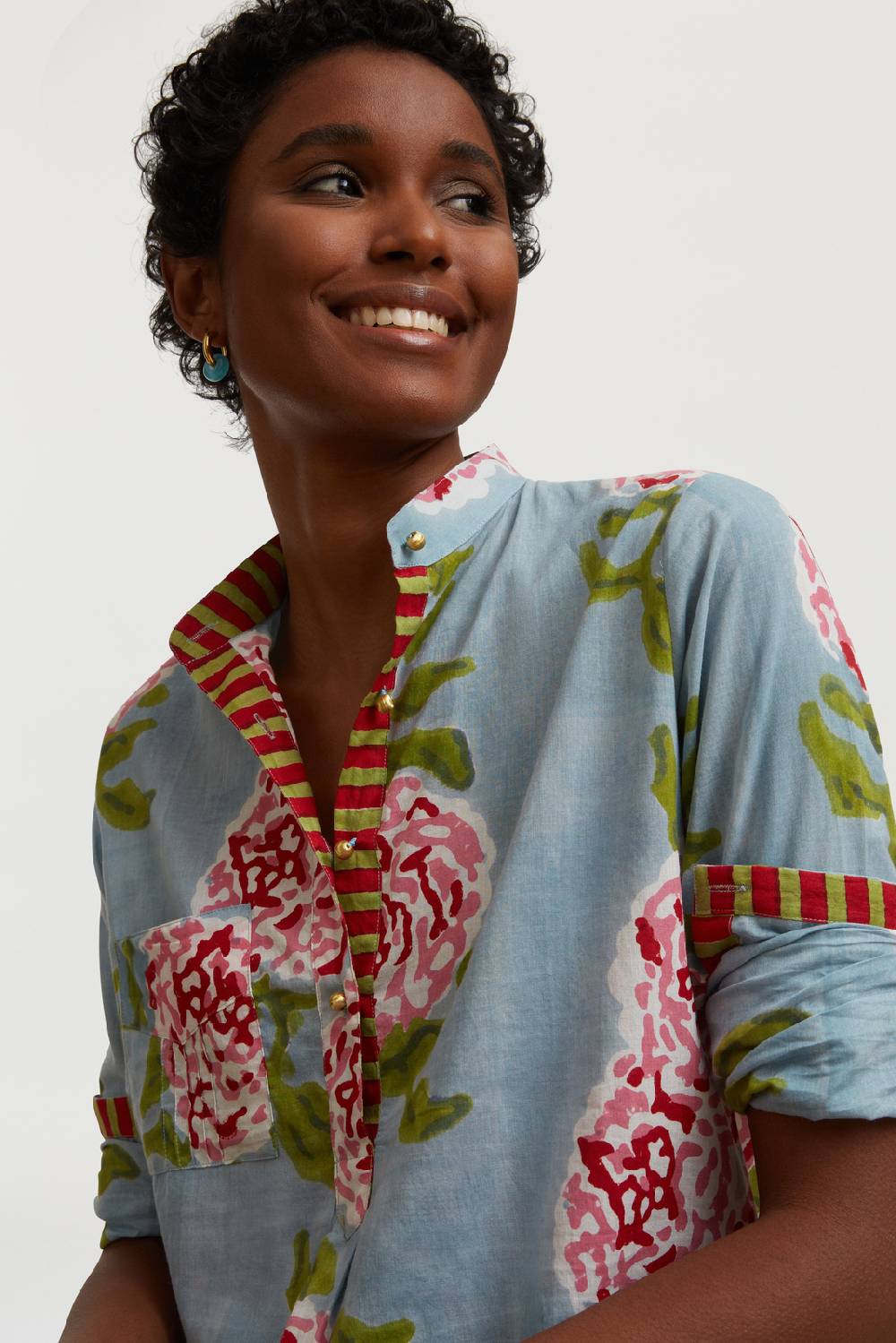 Lisa Corti kurta lunga leopard flower sky light blue Qualità