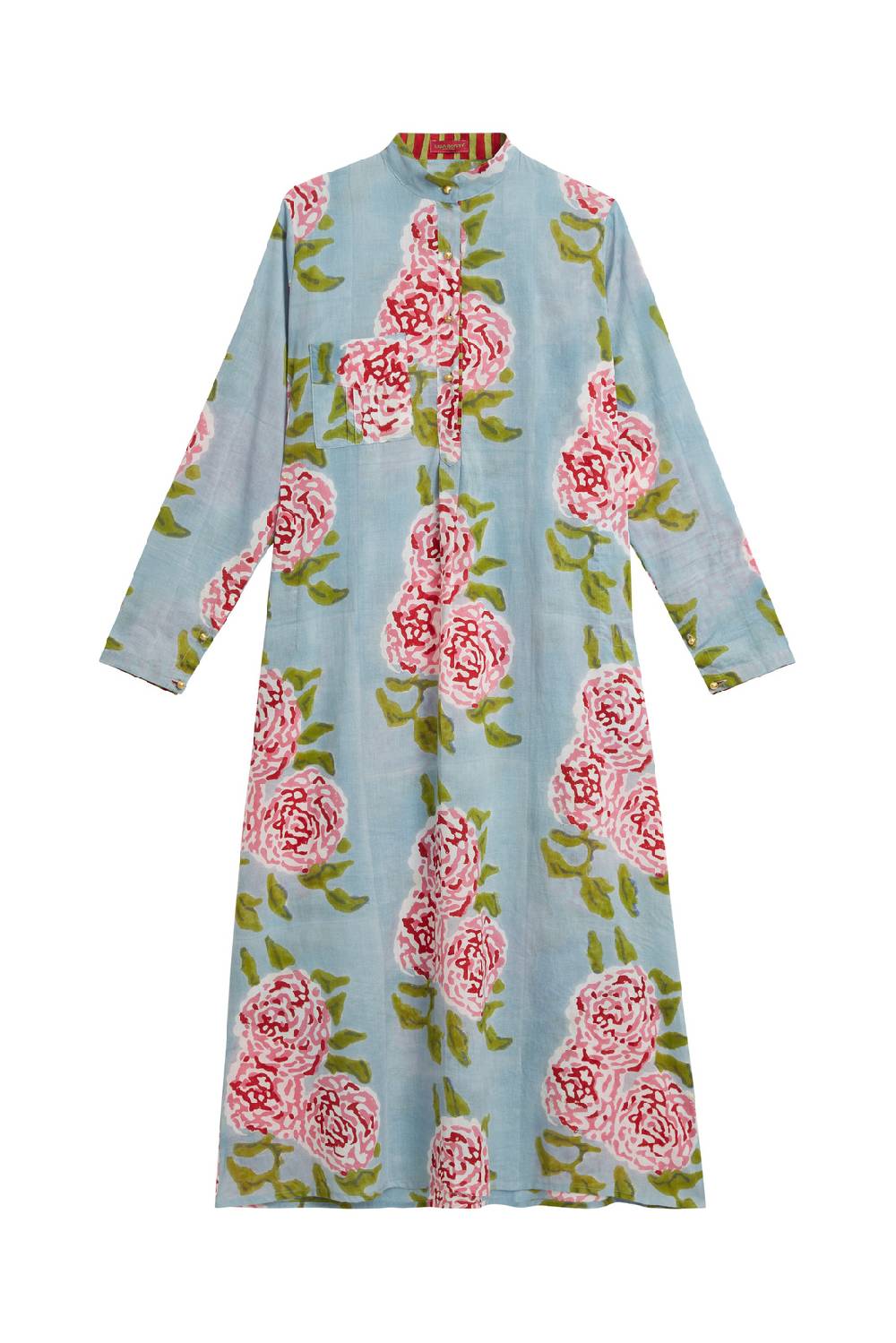 Lisa Corti kurta lunga leopard flower sky light blue Qualità