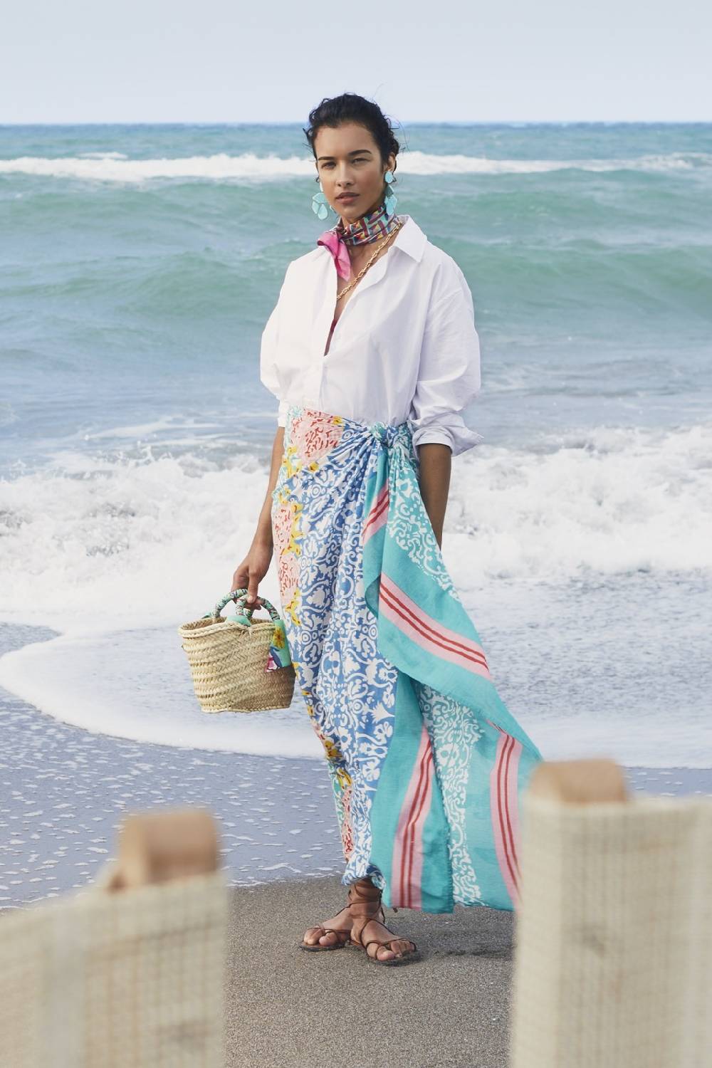 Lisa Corti borsa mercato in paglia aqua -rebecca de ravenel x lisa corti Qualità Garantita
