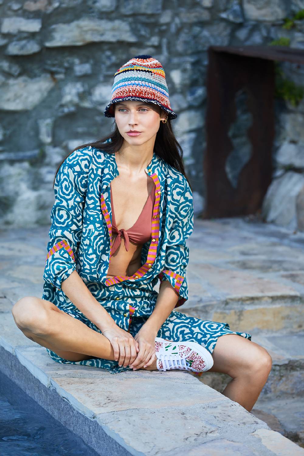 Lisa Corti kurta lunga aperta spiral peacock natural Negozi Online