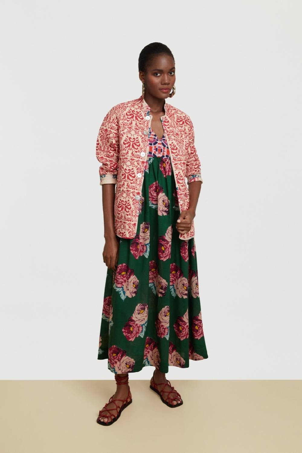 Lisa Corti abito gypsy folk rose green Sottocosto