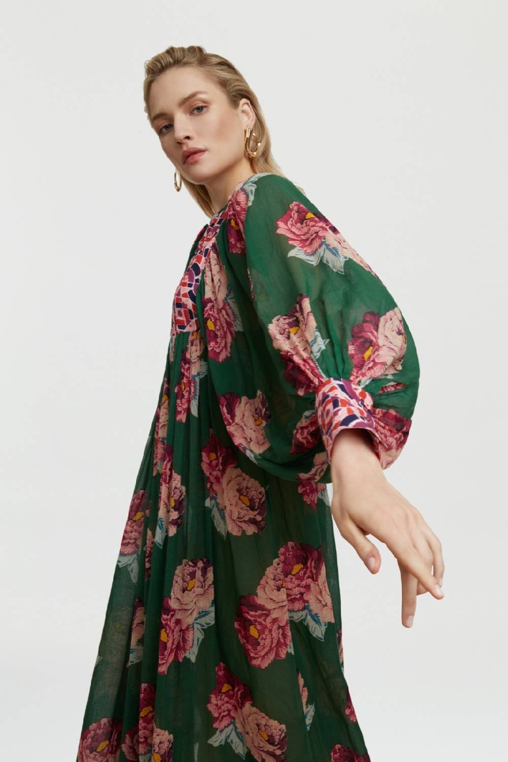 Lisa Corti abito ortensia folk rose green In Vendita