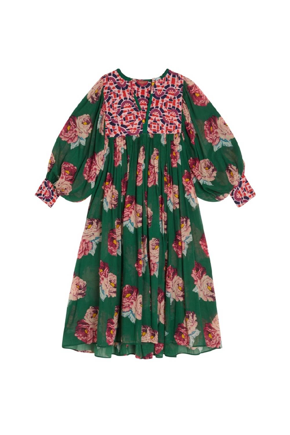 Lisa Corti abito ortensia folk rose green In Vendita