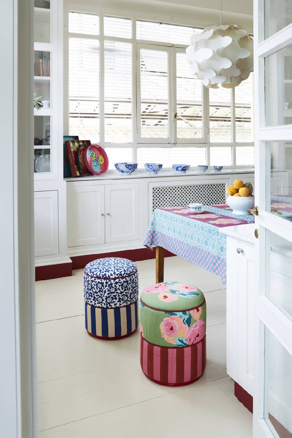 Lisa Corti pouf arabesque blue stripes blue natural Saldi Di Fabbrica