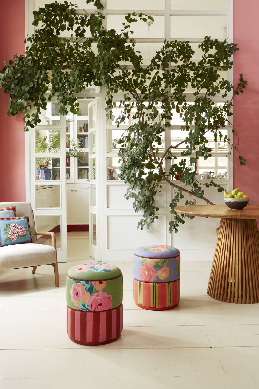 Lisa Corti pouf nizam acid green stripes old pink rust Nuova