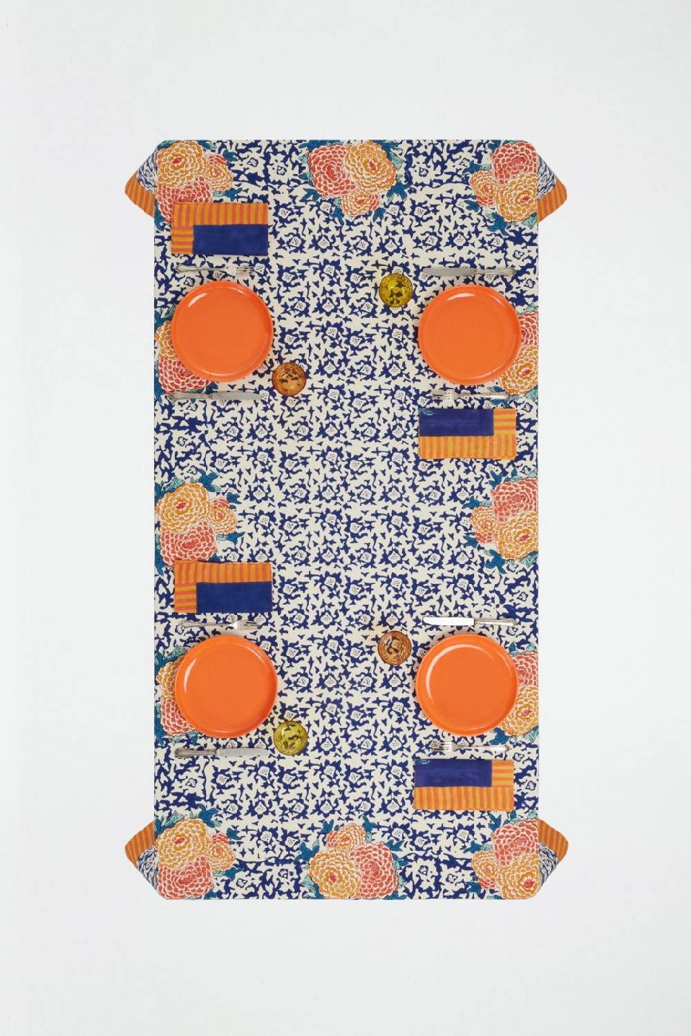 Lisa Corti telo cotone 140x240cm arabesque corolla blue natural Pezzi Unici