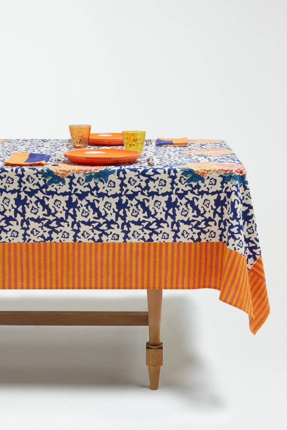 Lisa Corti telo cotone 180x270cm arabesque corolla blue natural Promozione Limitata