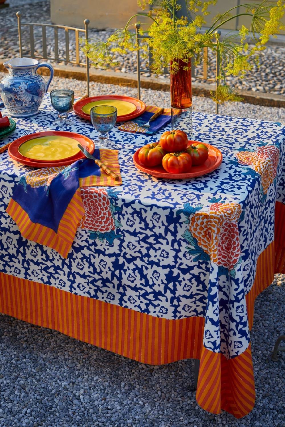 Lisa Corti telo cotone 180x270cm arabesque corolla blue natural Promozione Limitata