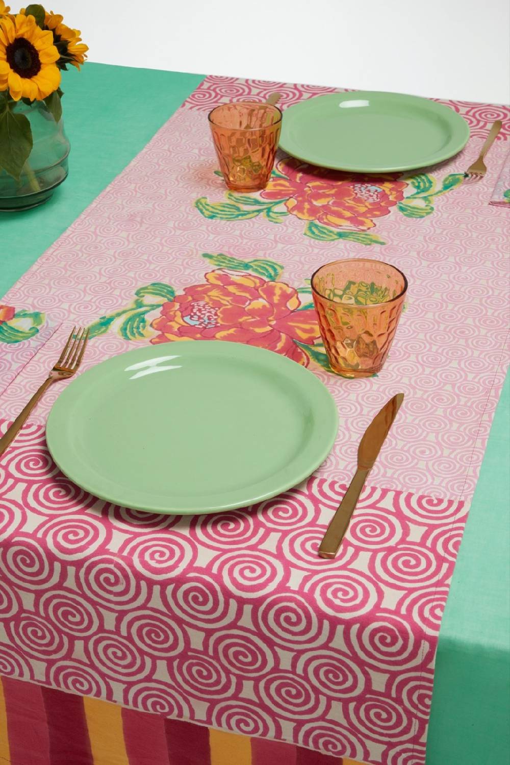 Lisa Corti tovaglietta doppia cotone 50x150cm camelia magenta pink Nuovo