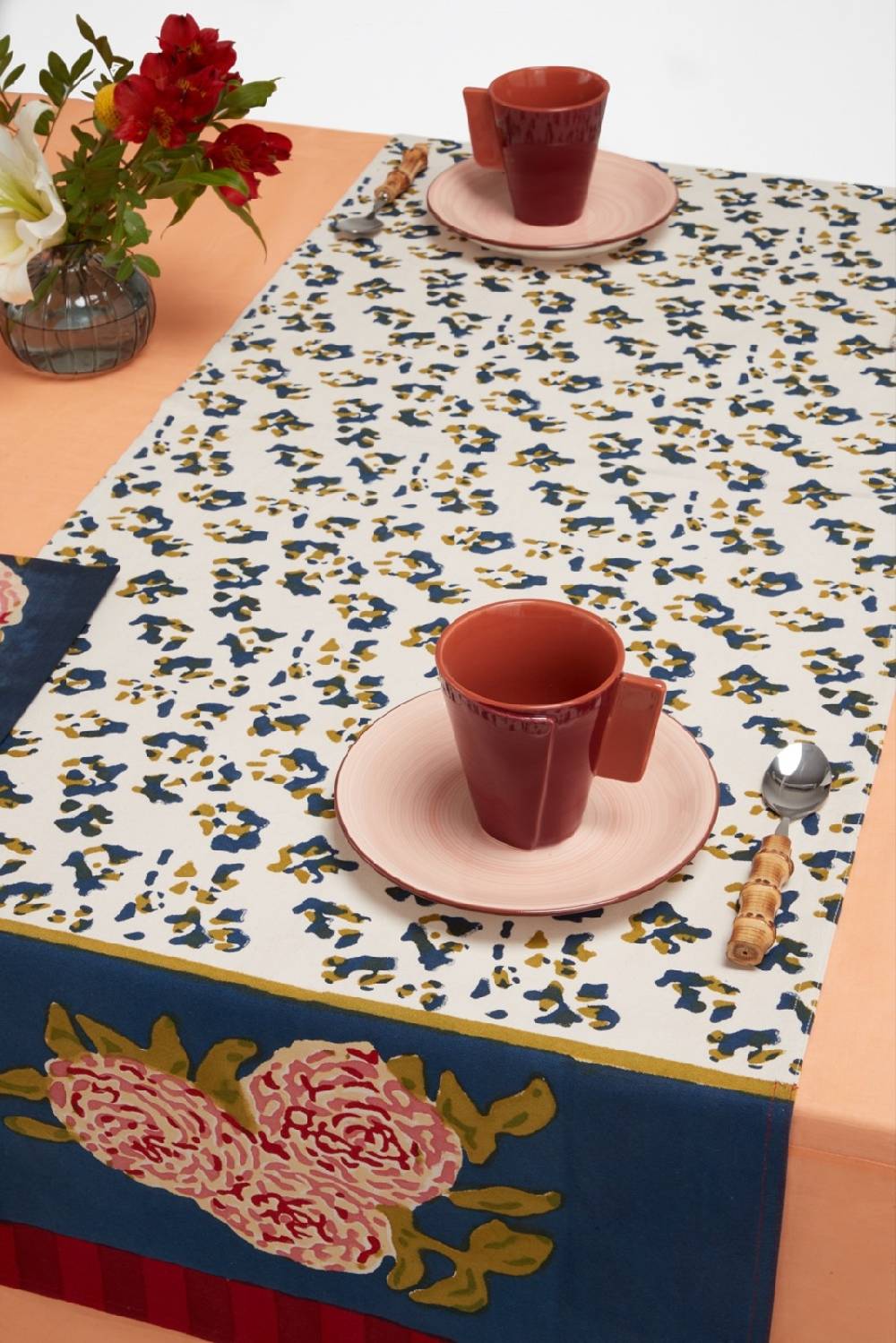 Lisa Corti tovaglietta doppia cotone 50x150cm leopard stripes dark blue Promozione