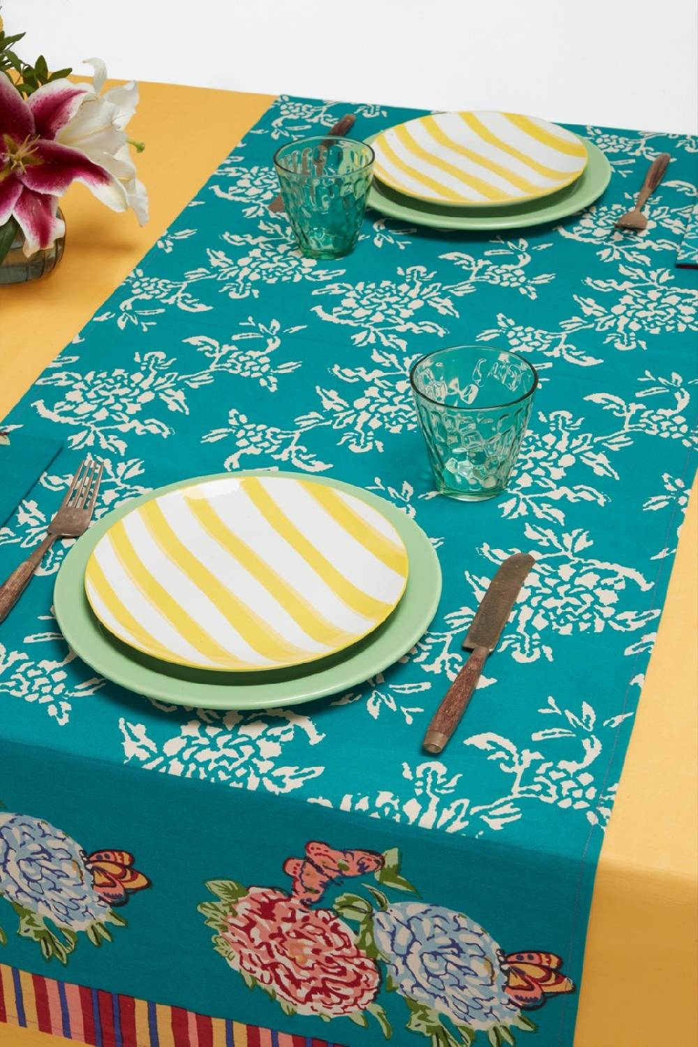 Lisa Corti tovaglietta doppia cotone 50x150cm kandem queen green Spedizione Gratuita