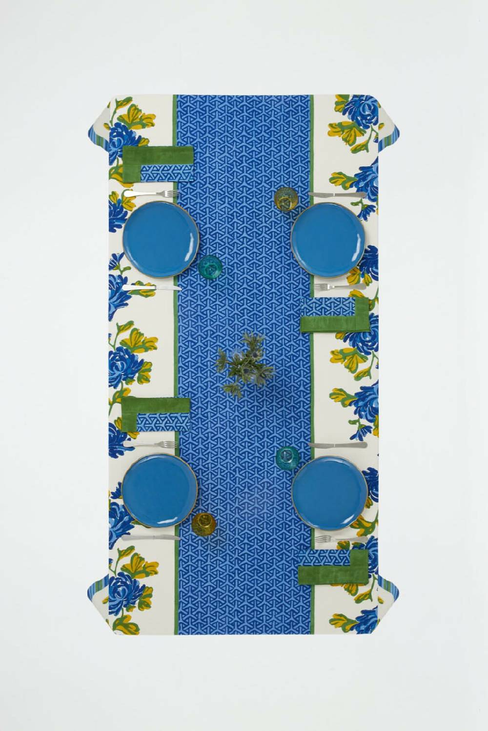 Lisa Corti telo cotone 140x240cm vienna blue cream Italy