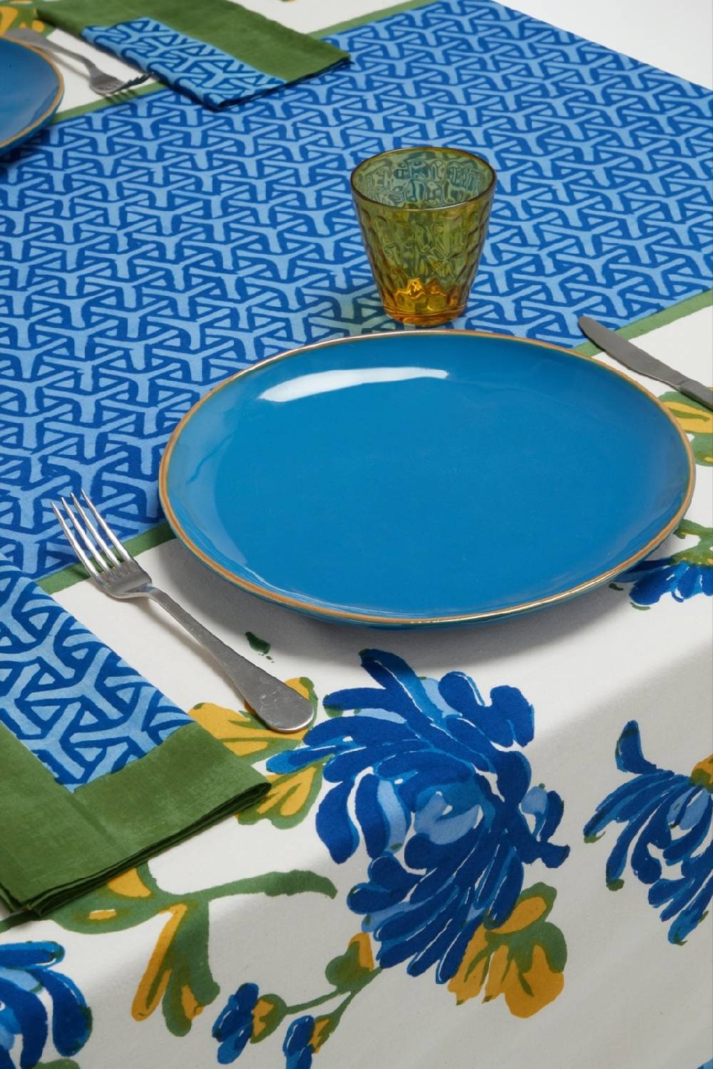 Lisa Corti telo cotone 140x240cm vienna blue cream Italy
