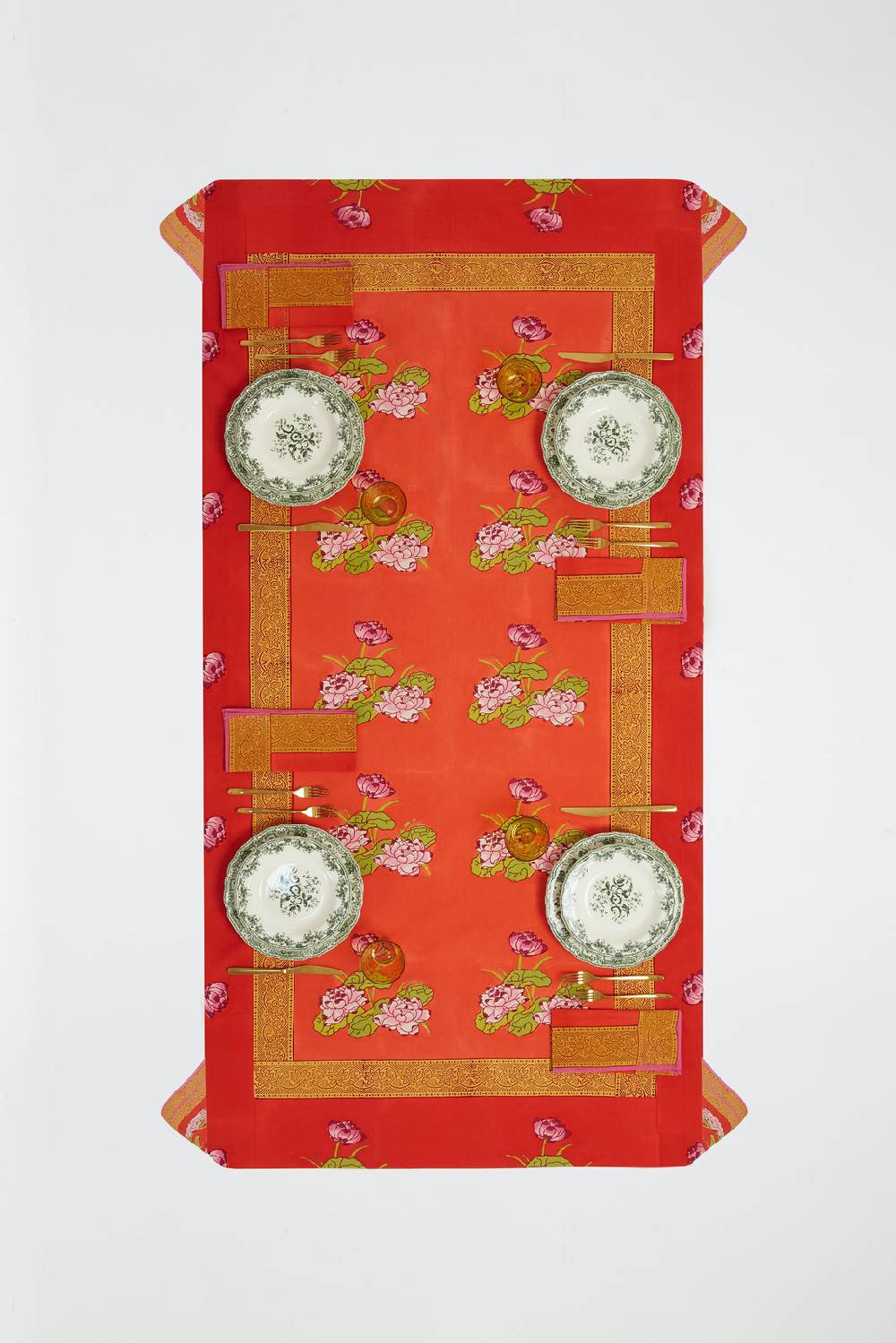 Lisa Corti telo cotone 140x240cm tea flower red orange Qualità Garantita