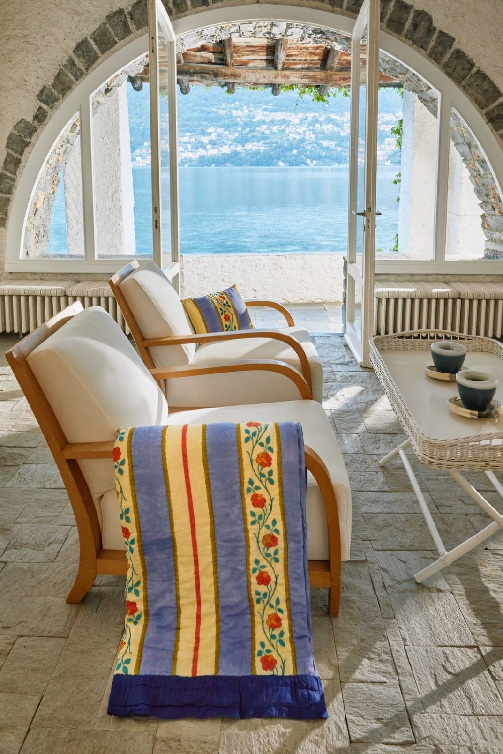 Lisa Corti trapunta reversibile 110x180cm varanasi stripes pervinch In Vendita