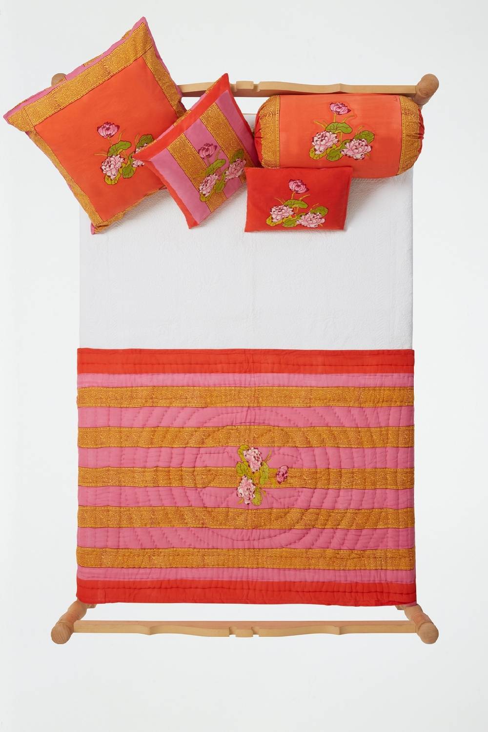 Lisa Corti trapunta reversibile 110x180cm tea flower red orange Nuova
