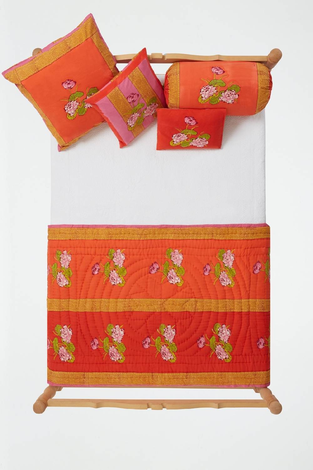 Lisa Corti trapunta reversibile 110x180cm tea flower red orange Nuova