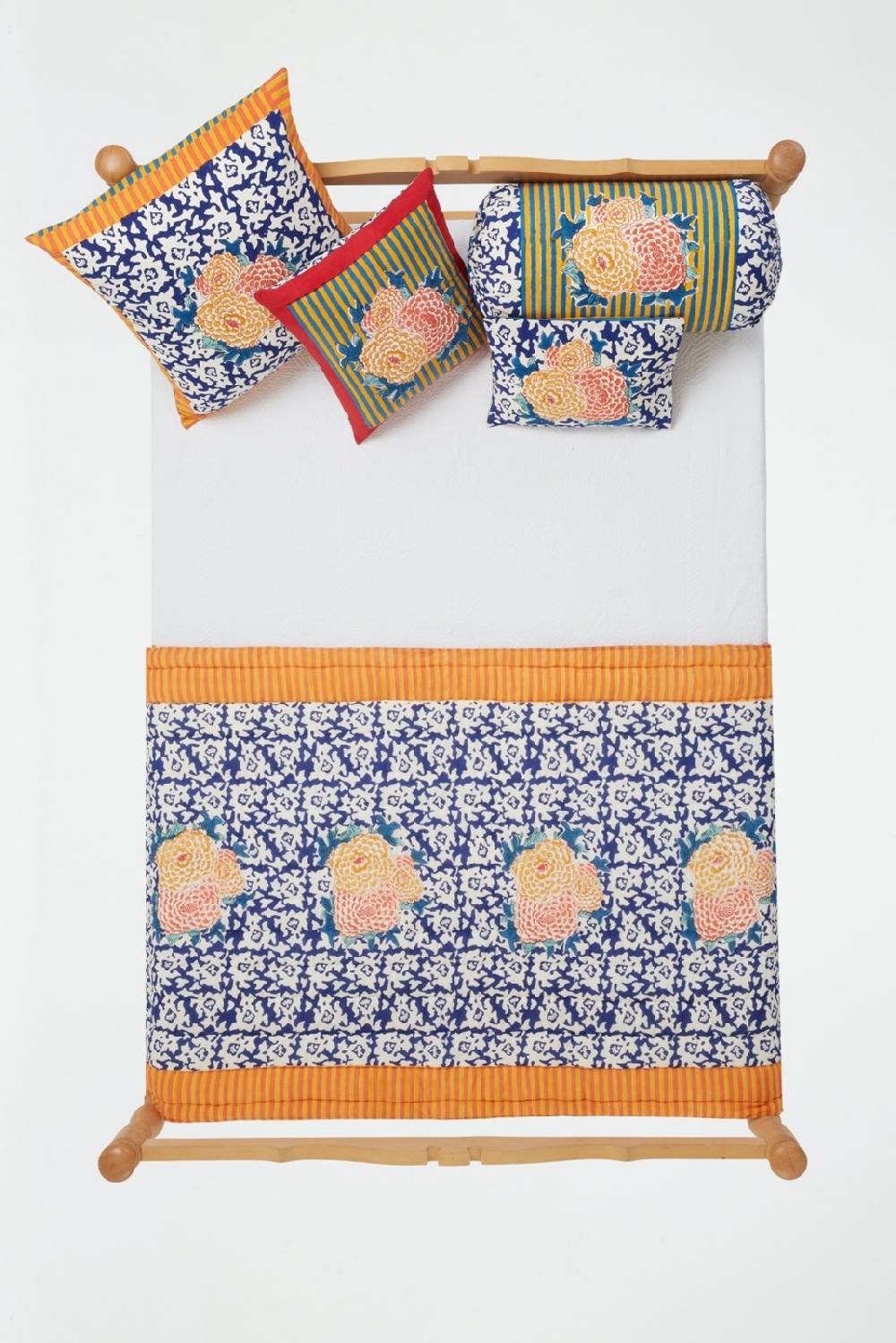 Lisa Corti cuscino cotone 30x40cm arabesque corolla blue natural Comprare a buon mercato