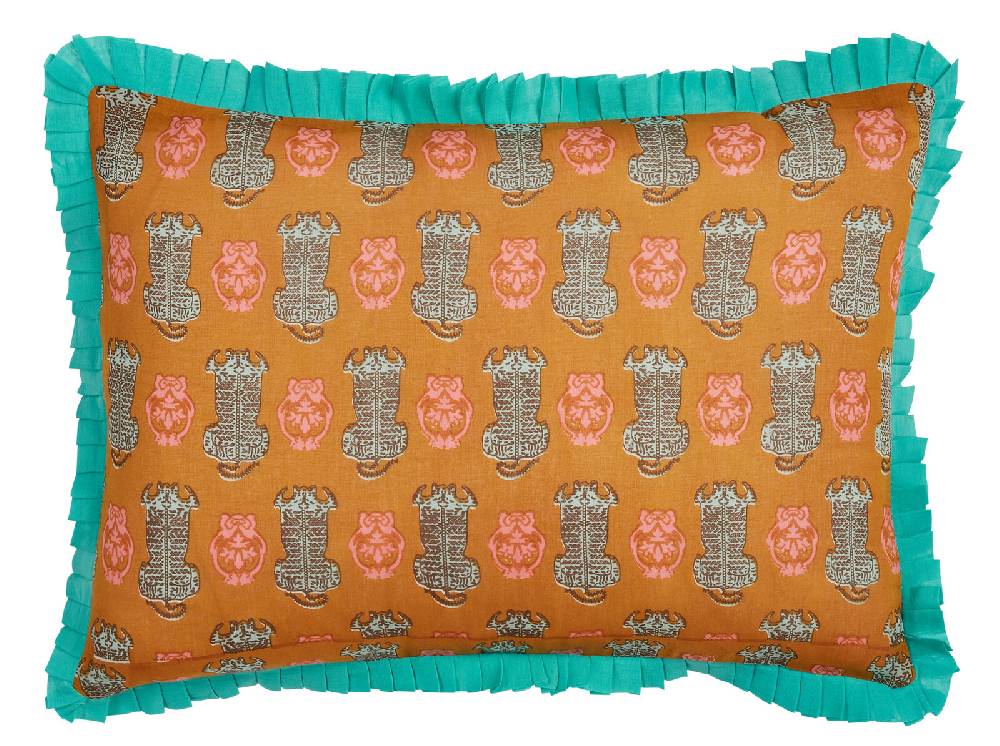 Lisa Corti federa organza 35x50cm tiger motive mustard Vendita calda