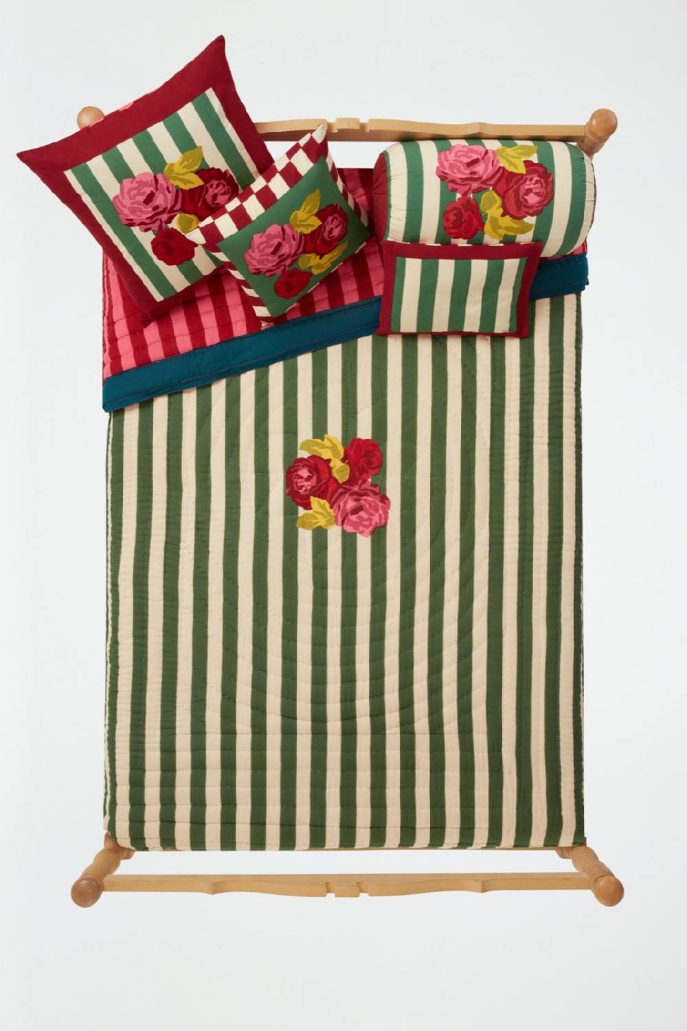 Lisa Corti trapunta reversibile 250x270cm nizam stripes green natural ACQUISTA ORA