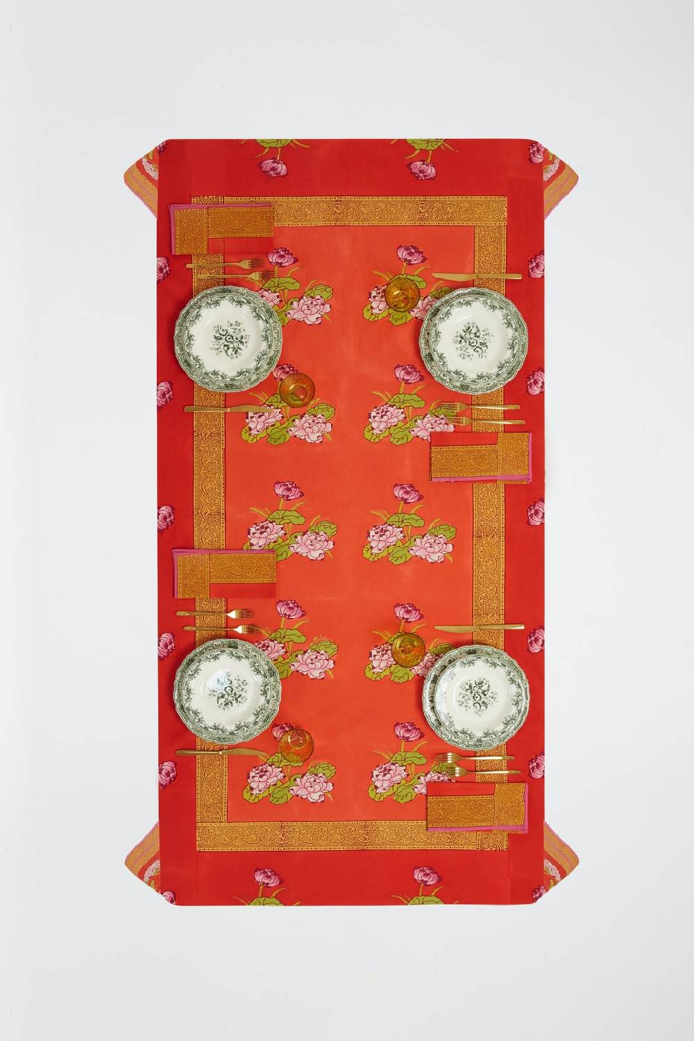 Lisa Corti telo cotone 250x270cm tea flower red orange Offerta Pasqua