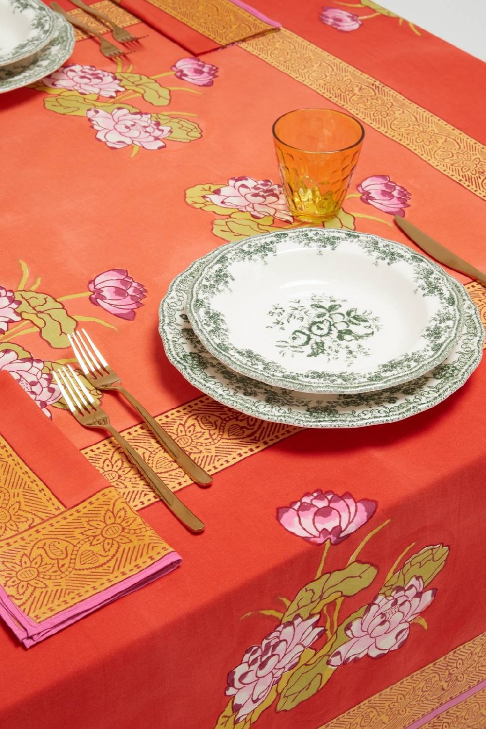 Lisa Corti telo cotone 250x270cm tea flower red orange Offerta Pasqua
