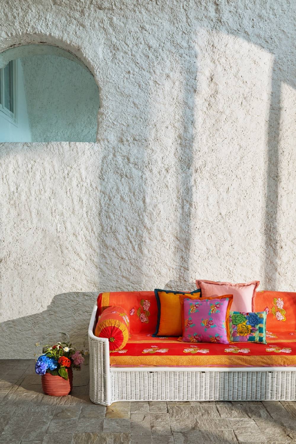 Lisa Corti telo cotone 250x270cm tea flower red orange Offerta Pasqua