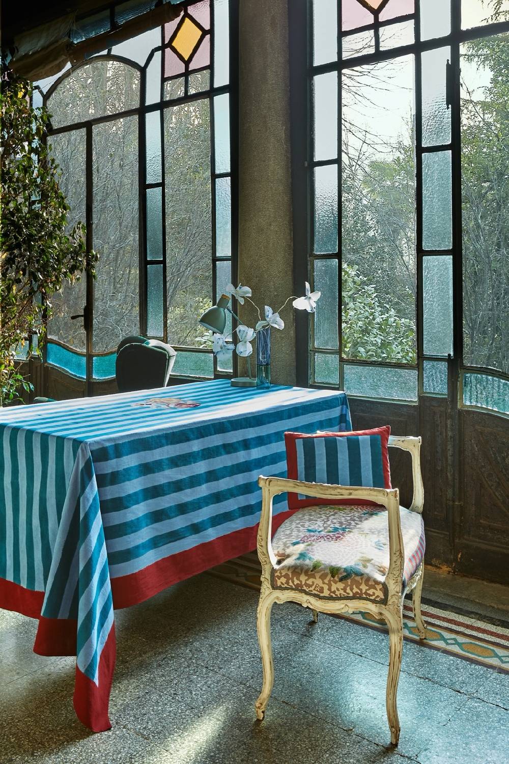 Lisa Corti telo cotone 250x270cm nizam stripes ferozi sugar Offerta migliore