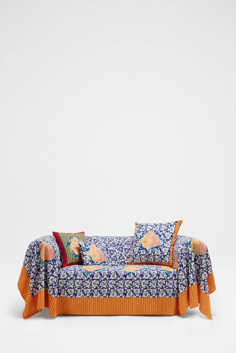 Lisa Corti telo cotone 220x270cm arabesque corolla blue natural Liquidazione