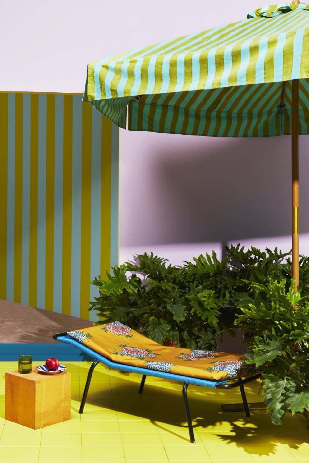 Lisa Corti tessuto da esterni stripes turquoise acid green Ultimi tre giorni