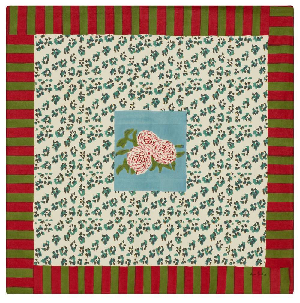 Lisa Corti telo cotone 110x110cm leopard stripes sky Saldi