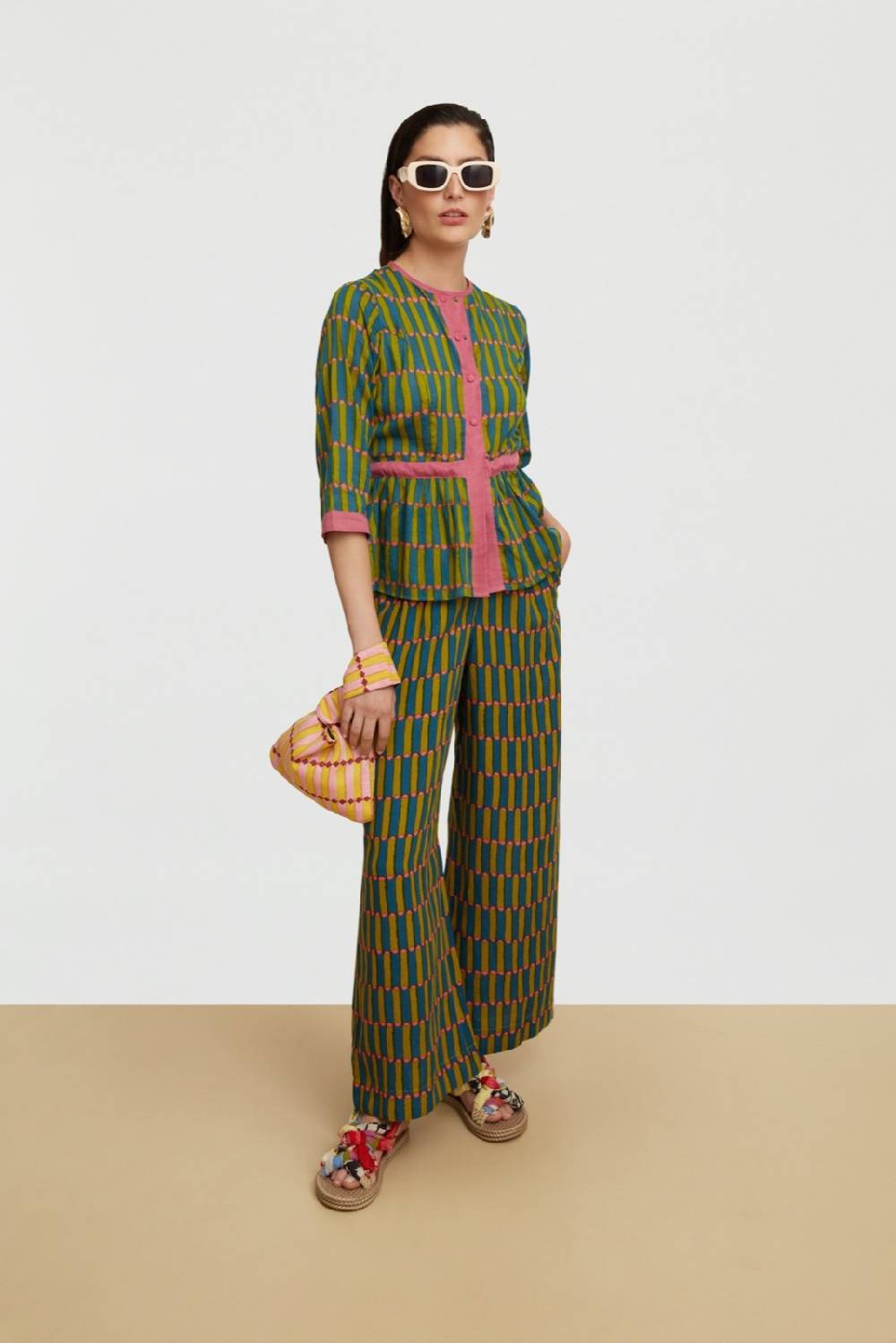 Lisa Corti top rainbow diamond stripes acid green Latest fashion